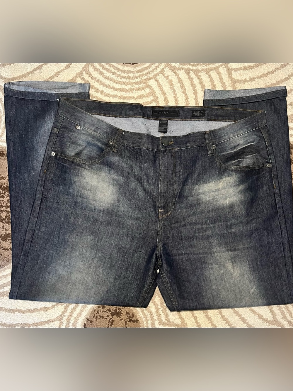 PD&C Men's Washed Dark Blue Relaxed Jeans